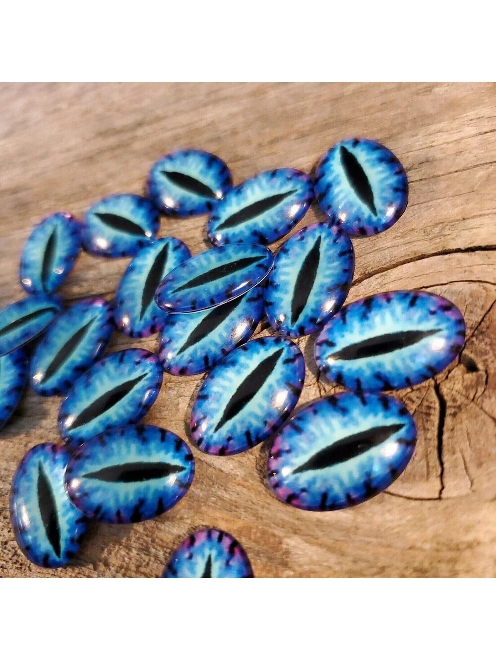 Dragon Eyes Black Blue Pink GoT Fan Glass Cabochons 18x13mm Oval 2 pcs